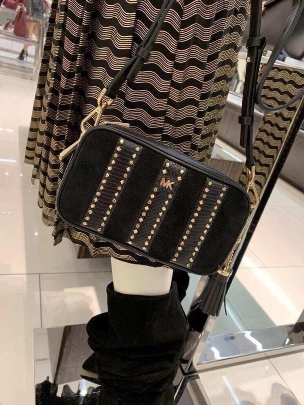 NWT ! Michael Kors Black Suede Studded Crossbody Bag